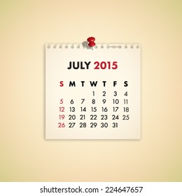 July 2015 Note Paper Calendar Vector