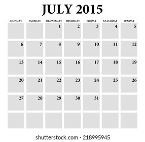 July 2015 -planning calendar. Weeks start on Monday.