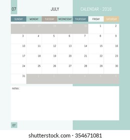 July 2016 Calendar