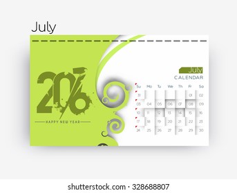 July 2016 calendar design.