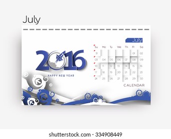 July 2016 calendar design.