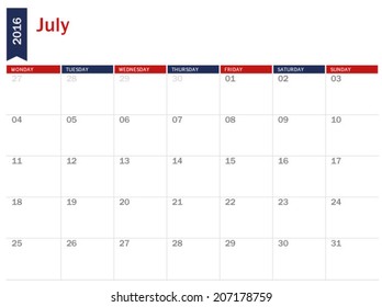 July 2016 - planning calendar 