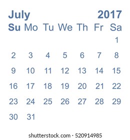 July 2017 Calendar Icon Vector flat design style