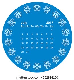July 2017 Calendar Icon Vector flat design style