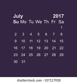 July 2017 Calendar Icon Vector flat design style