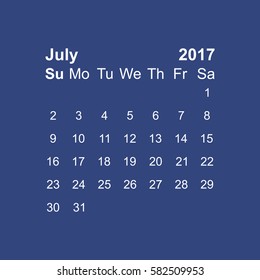 July 2017 Calendar Icon Vector flat design style