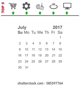 July 2017 Calendar Icon Vector flat design style