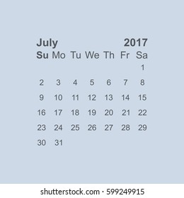 July 2017 Calendar Icon Vector flat design style