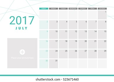 July 2017 calendar with space for your pictures