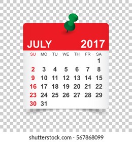 July 2017. Calendar vector illustration