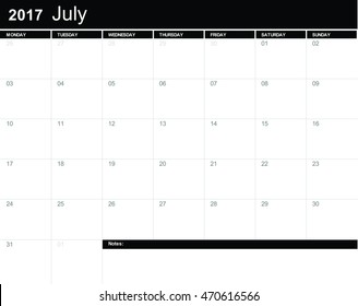 July 2017 - planning calendar 