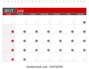 July 2017 planning calendar