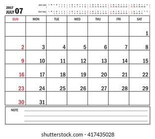 July 2017 -planning calendar / Calendar to schedule monthly - July 2017