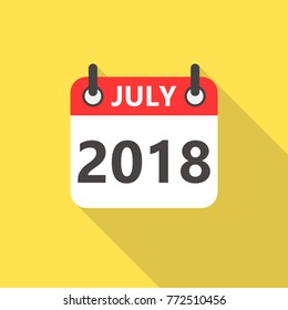 July 2018 calendar flat style icon with long shadow.