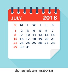 July 2018 Calendar Leaf - Flat Vector Illustration