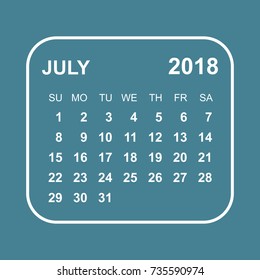 July 2018 calendar. Calendar planner design template. Week starts on Sunday. Business vector illustration.