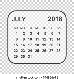 July 2018 calendar. Calendar planner design template. Week starts on Sunday. Business vector illustration.