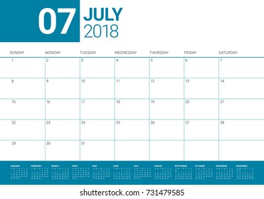 July 2018 calendar planner vector illustration