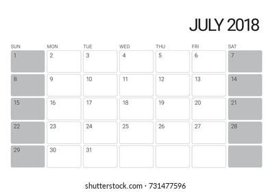 July 2018 desk calendar vector illustration, simple and clean design.