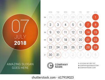 june 2018 desk calendar 2018 year stock vector royalty free