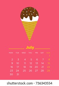 July 2018 Illustrated Calendar. Vector illustration.