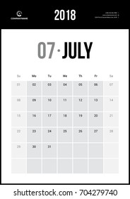 JULY 2018. Minimalist Wall Calendar