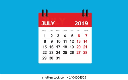 july 2019  calendar vector isolated blue background