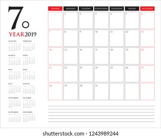 July 2019 desk calendar vector illustration, simple and clean design.