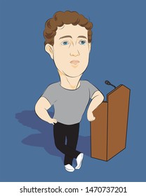 July, 2019 : Portrait of the Facebook CEO Mark Zuckerberg. vector illustration isolated cartoon hand drawn