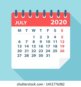 July 2020 Calendar Leaf - Illustration. Vector graphic page