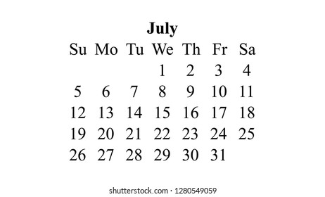 July 2020. Calendar 2020 vector. Simple design minimal 2020 calendar on desktop wallpaper