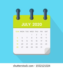 July 2020 Month Template, Calendar 2020 in Flat Style