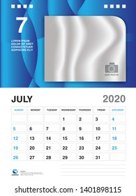 JULY 2020 Year Template, Calendar 2020 Vector, Desk Calendar Design, Week Start On Sunday, Planner, Stationery, Printing, vertical artwork
