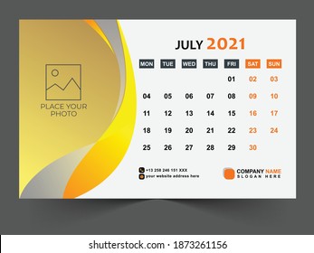 July 2021 Calendar design.2021 template. Desk calendar page. planner. simple. business printing. advertisement 