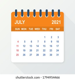 July 2021 Calendar Leaf. Calendar 2021 in flat style. Vector illustration.