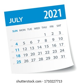 July 2021 Calendar Leaf - Illustration. Vector graphic page