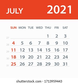 July 2021 Calendar Leaf - Illustration. Vector graphic page