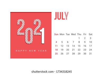 July 2021 Calendar Template Design with white Background. Week starts on Sunday. Calendar 2021 template Design Vector.