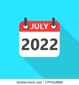 July 2022 Calendar Flat Style Icon Long Shadow. Business Calendar Planner Flat Vector Icon. Vector Illustration
