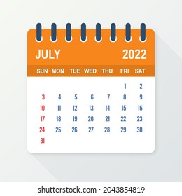 July 2022 Calendar Leaf. Calendar 2022 in flat style. Vector illustration.