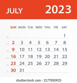 July 2022 Calendar Leaf - Illustration. Vector graphic page