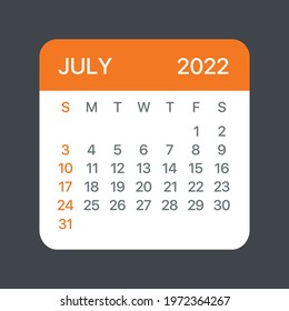 July 2022 Calendar Leaf - Vector template graphic Illustration