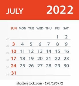 Kalenderblatt Juli 2022 - Vektorgrafik