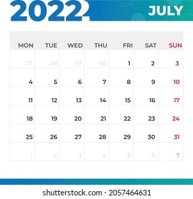 July 2022 calendar template design