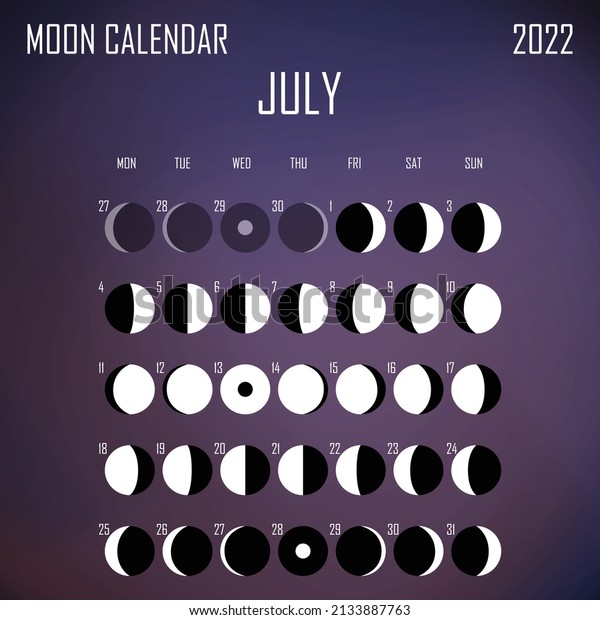 July 2022 Moon calendar. Astrological\
calendar design. planner. Place for stickers. Month cycle planner\
mockup. Isolated color liquid\
background.