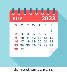 July 2023 Calendar Leaf - Illustration. Vector graphic page