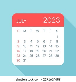 July 2023 Calendar Leaf - Illustration. Vector graphic page