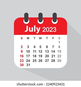 July 2023 calendar leaf - vector, illustration.