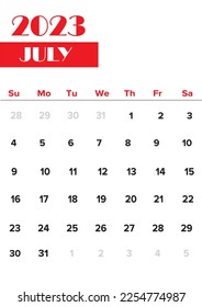 July 2023 calendar on white background