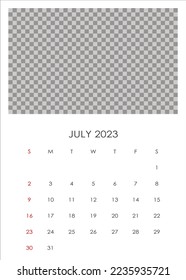 July 2023 calendar with place for your photo